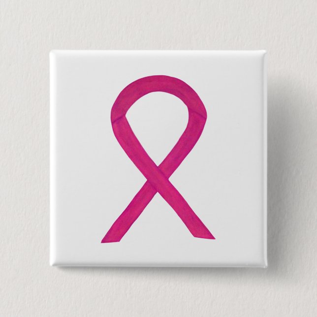 Hot Pink Awareness Ribbon Custom Art Pins (Front)