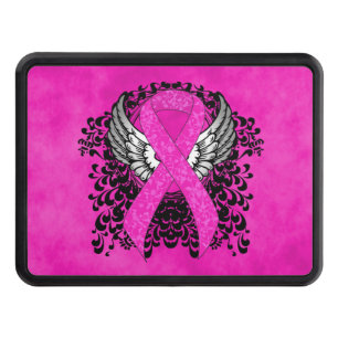 Hot Pink Awareness Ribbon with Wings Trailer Hitch Cover