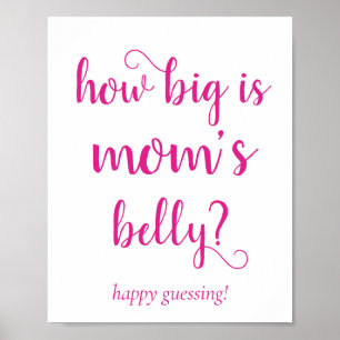 Hot Pink Baby Shower   How Big is Mom Belly Game Poster