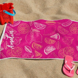 Hot pink Bachelorette weekend  Bridesmaid Lemon Beach Towel