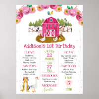 Hot Pink Barn Farm Birthday Milestone Poster