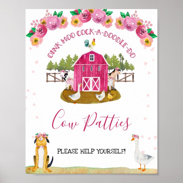 Hot Pink Barn Farm Birthday Party Sign (Front)