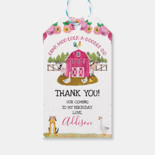 Hot Pink Barn Farm Birthday Thank You Gift Tags