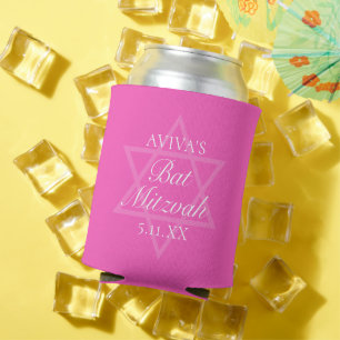 Hot Pink Bat Mitzvah Party Star of David Can Cooler