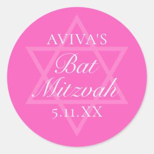 Hot Pink Bat Mitzvah Party Star of David Classic Round Sticker
