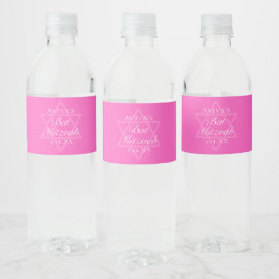 Hot Pink Bat Mitzvah Party Star of David Water Bottle Label