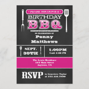 Hot Pink BBQ Birthday Chalkboard Invitation