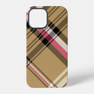 hot pink beige plaid tartan iPhone 12 case