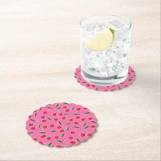 Hot Pink Berry Cherry Birthday Party Paper Coaster