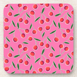Hot Pink Berry Cherry Birthday plastic coaster