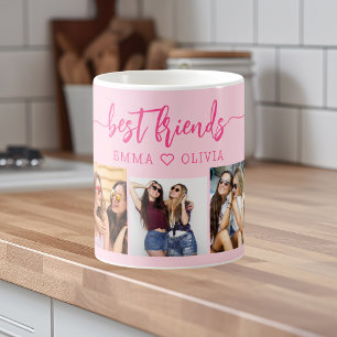 Hot Pink Best Friends 3 Photo Collage Keepsake Coffee Mug