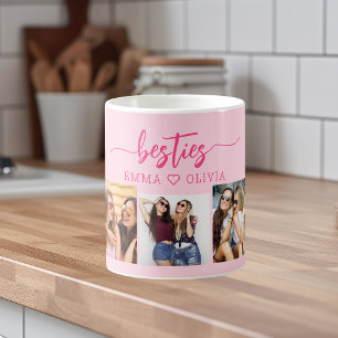 Hot Pink Besties Friends 3 Photo Collage Keepsake Coffee Mug