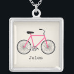 Hot Pink Bicycle Personalized Necklace<br><div class="desc">A pendant featuring an illustration of a hot pink bicycle.  Personalize with your name under bike.</div>