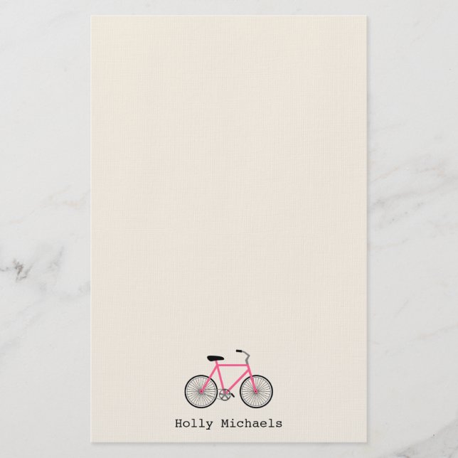 Hot Pink Bicycle Personalized Stationery (Front)