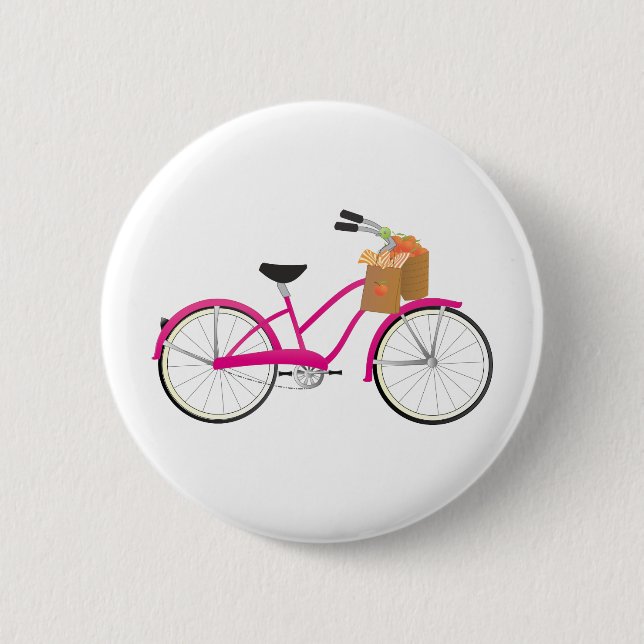 Hot PInk Bicycle with Oranges 2 Inch Round Button (Front)