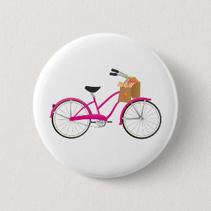 Hot PInk Bicycle with Oranges 2 Inch Round Button