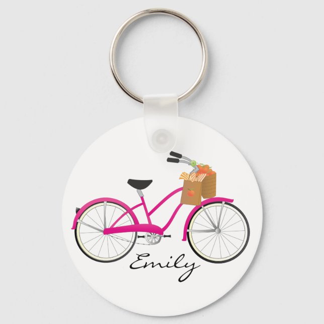 Hot PInk Bicycle with Oranges Keychain (Front)
