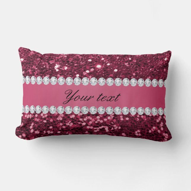 Hot Pink Big Faux Glitter and Diamonds Lumbar Pillow (Front)