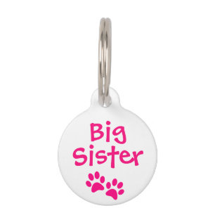 Hot Pink Big Sister Pet Dog Cat Tag with Name