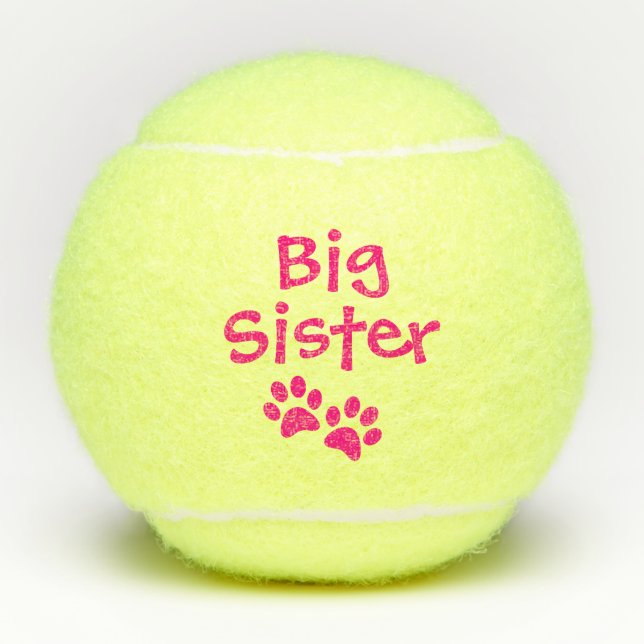 Hot Pink Big Sister Pet Dog Cat Toy Tennis Balls (Front)