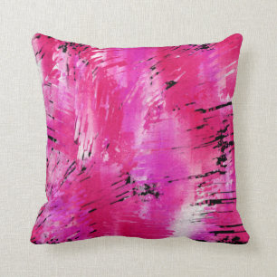 Hot Pink Black Abstract Throw Pillow