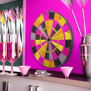 Hot Pink Black and Gold Gaming Room Fun Dartboard