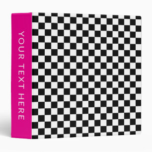 Hot Pink Black and White Chequerboard Pattern Binder