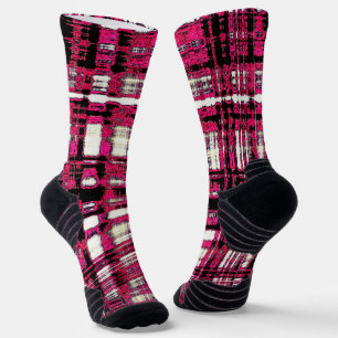 Hot pink, black and white contemporary plaid socks