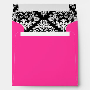 Hot Pink Black and White Damask Envelope
