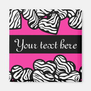 Hot pink black and white zebra pattern heart name magnet