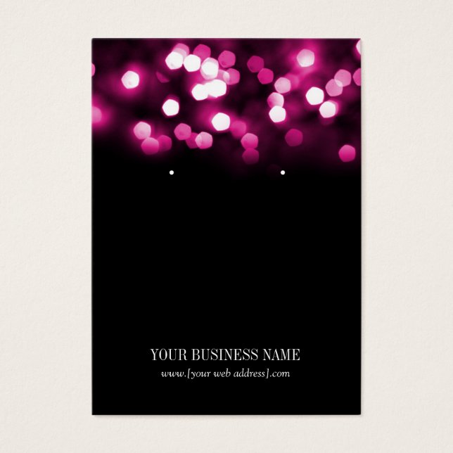 Hot Pink Black Bokeh Lights Custom Earring Card (Front)
