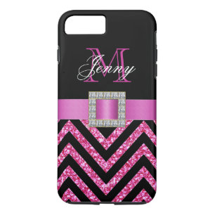 HOT PINK BLACK CHEVRON GLITTER GIRLY Case-Mate iPhone CASE