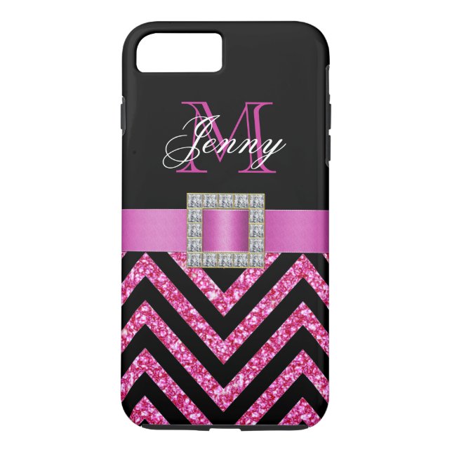 HOT PINK BLACK CHEVRON GLITTER GIRLY Case-Mate iPhone CASE (Back)