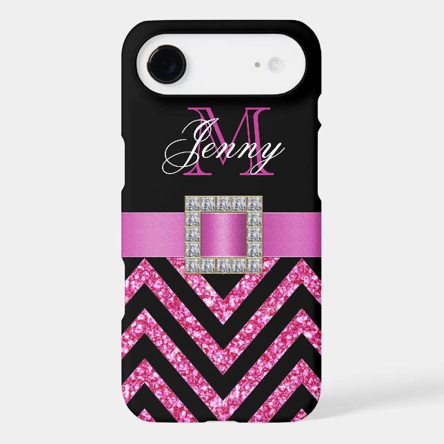 HOT PINK BLACK CHEVRON GLITTER GIRLY Case-Mate iPhone CASE (Back)