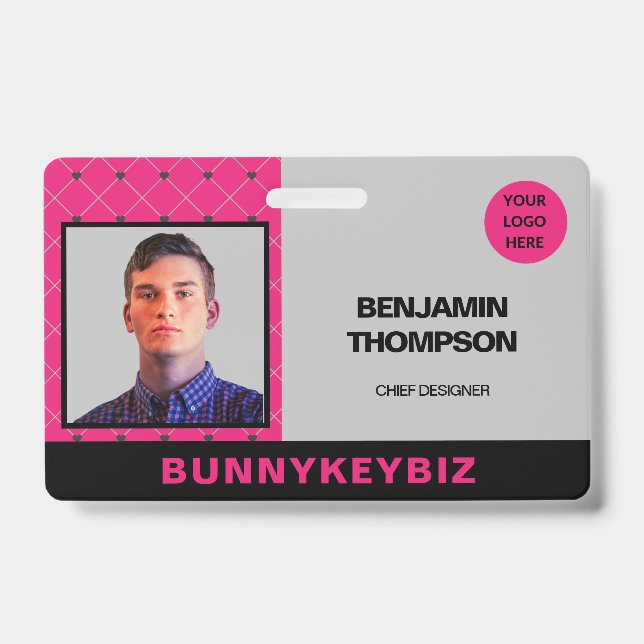 Hot Pink Black Corporate Company Employee ID  Badge (Front)