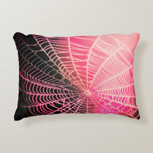 Hot Pink Black Creepy Spooky Spider Web Accent Pillow