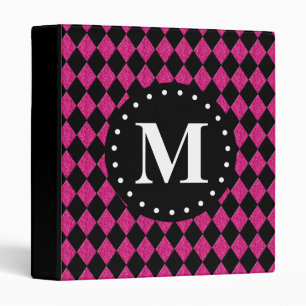 Hot Pink Black Diamond Pattern Monogram Binder
