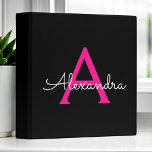 Hot Pink Black Girly Script Monogram Name Modern Binder<br><div class="desc">Hot Pink and Black simple  Script Monogram Name Binder. This makes the perfect sweet 16 birthday,  wedding,  bridal shower,  anniversary,  baby shower or bachelorette party gift for someone that loves glam luxury and chic styles.</div>