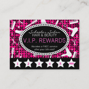 Hot Pink & Black Glam Custom Salon Loyalty Card