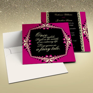 Hot Pink Black Gold Fractal Lace Fairytale Special Invitation