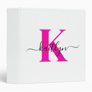 Hot Pink Black Initial Name Monogrammed Binder
