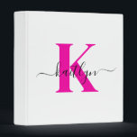 Hot Pink Black Initial Name Monogrammed Binder<br><div class="desc">This simple, elegant white 1" capacity 3 ring binder with your first name in a trendy script font in black typed over your first initial in a modern cap font in hot pink is perfect for keeping your recipes, photos, papers neat and tidy. It's stylish and trendy and yet very...</div>