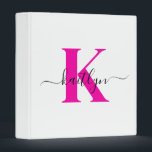 Hot Pink Black Initial Name Monogrammed Binder<br><div class="desc">This simple, elegant white 1" capacity 3 ring binder with your first name in a trendy script font in black typed over your first initial in a modern cap font in hot pink is perfect for keeping your recipes, photos, papers neat and tidy. It's stylish and trendy and yet very...</div>