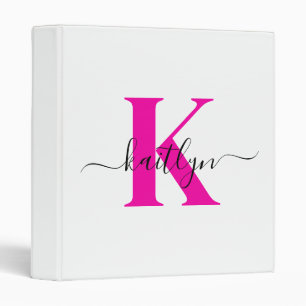 Hot Pink Black Initial Name Monogrammed Binder
