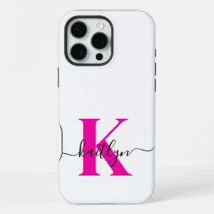 Hot Pink Black Initial Name Monogrammed iPhone 16 Pro Max Case