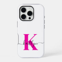 Hot Pink Black Initial Name Monogrammed