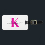 Hot Pink Black Initial Name Monogrammed Luggage Tag<br><div class="desc">This simple, elegant white luggage tag with your first name in a trendy script font in black typed over your first initial in a modern cap font in hot pink on one side and your name, address and phone number on the other would look fabulous on your suitcases. It's stylish...</div>