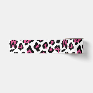 Hot Pink Black Leopard Animal Print Pattern Satin Ribbon