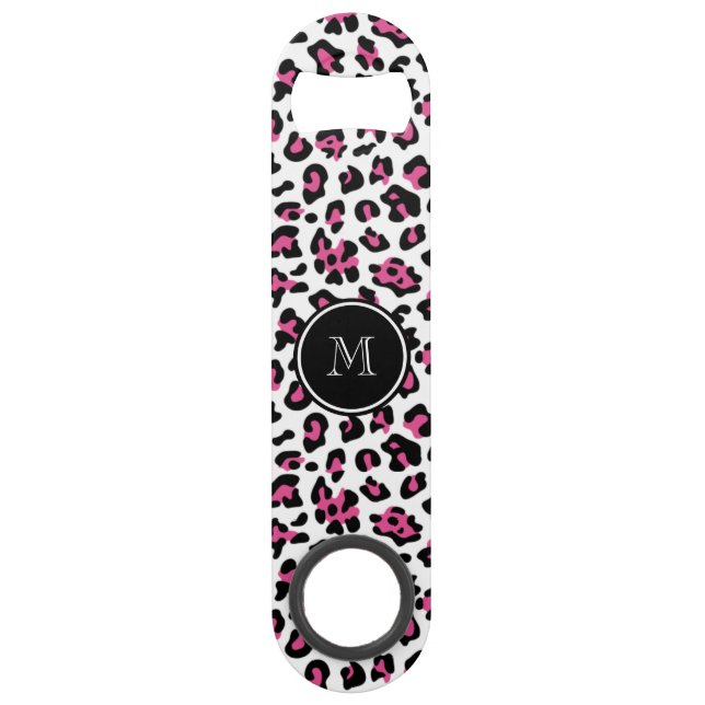 Hot Pink Black Leopard Animal Print with Monogram Bar Key (Front)
