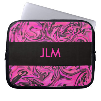 Hot Pink & Black Liquid Swirl Laptop Sleeve